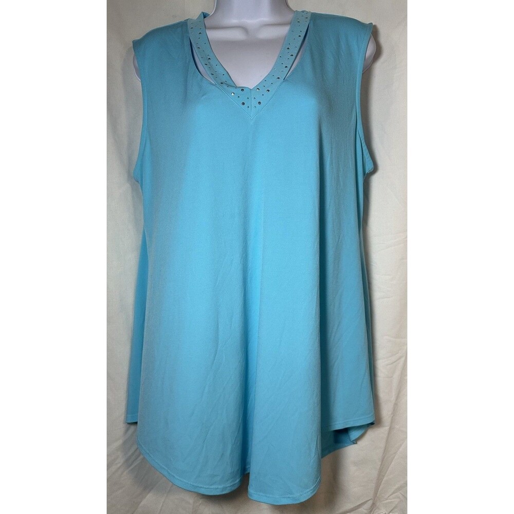 JM Collection Turquoise Blue Studded V-Neck Sleeveless Tunic Top - XL